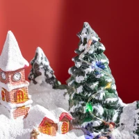 HOMCOM Weihnachtsdeko, verschneites Dorf, LED-Lichter, beweglicher Zug, 8 Lieder, 2 Modi, Harz, Mehrfarbig(m-8)