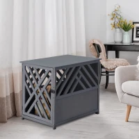 PawHut Wood Dog Crate Dog Cage Table Kennel Night Stand with Lockable Door for Small Medium Pets Grey 60 x 91 x 74 cm(m-10)