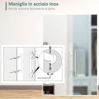 HOMCOM Porta Scorrevole Interna in Vetro Smerigliato con Binario B1 e Maniglia per Bagno Cucina Studio Vetro 205x 77,5x 0,8cm(m-5)
