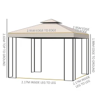 Outsunny 3 x 3 m Garden Gazebo Double Roof Marquee Patio Wedding Party Tent Canopy Shelter with Sidewalls, (Beige)(m-3)
