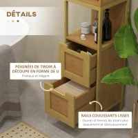 kleankin Meuble Colonne Rangement Salle de Bain Style Cosy dim. 30L x 30l x 144H cm 3 étagères 2 tiroirs Bambou(m-5)