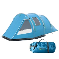 Outsunny 3-4 Man Tunnel Tent, Two Room Camping Tent with Windows, Portable Carry Bag, for Fishing, Hiking, Sports, Festival - Blue(m-11)