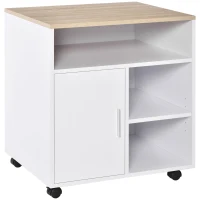 HOMCOM Multi-Storage Printer Stand Unit Office Desk Side Mobile Storage w/ Wheels Modern Style 60L x 50W x 65.5H cm - Oak(m-1)