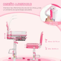 HOMCOM Escritorio y Silla para +6 Años con Altura Ajustable e Inclinable 80x49,5x82-104 cm y 35,5x43,5x63-73 cm Rosa(m-6)
