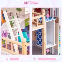 HOMCOM Casa delle Bambole in Legno a 3 Piani con Ascensore e Accessori, per Bambini 3-6 Anni, 60x30x80 cm, Rosa(m-5)