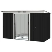 Outsunny Abri de Jardin 3,6 m² Remise à Outils avec kit de fondation en Acier galvanisé avec Portes coulissantes, dim. 280L x 130l x 172H cm, Gris-Noir(m-10)