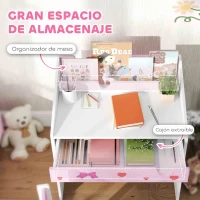 AIYAPLAY Juego de Escritorio y Silla para Niños de +3 Años con Cajón Extraíble y Compartimento Rosa y Blanco(m-5)