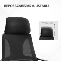 Vinsetto Silla de Escritorio Ajustable con Reposabrazos Reposacabezas y Función Basculante Carga 120 kg 64x55x116-126 cm Negro(m-7)