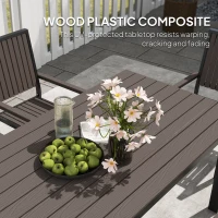 Outsunny 6 Seater Garden Dining Set with Stackable Chairs, Aluminium Frame, Rectangular Plastic Top, Garden Furniture Set, Outdoor Dining Table and Chairs for Patio, Balcony, Poolside, Brown(m-6)