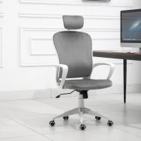 Vinsetto Office Chair, Ergonomic Desk Chair, High Back Velvet Fabric Computer Chair with Adjustable & Liftable Headrest for Home, Grey(m-10)