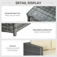 Outsunny 3 Pieces PE Rattan Garden Furniture Set with 10 cm Thick Cushions, 4 Seater Garden Corner Sofa Set with Glass Top Coffee Table, Outdoor Furniture for Patio, Porch, Beige(m-6)