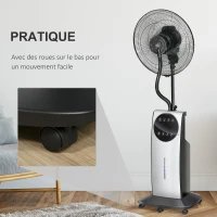 HOMCOM Ventilateur brumisateur 90 W avec 3 modes 3 vitesses, télécommande, minuterie 12H, oscillation à 70°, gris et noir(m-4)