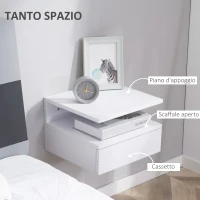 HOMCOM Set da 2 Comodini Sospesi per Camera da Letto con Cassetto e Mensola Superiore in Legno 35x32x22.5cm(m-5)