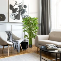 HOMCOM Árbol de Bambú Artificial Planta Artificial con 975 Hojas y Maceta Decorativa para Hogar Salón 160 cm Verde(m-2)