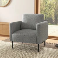HOMCOM Fauteuil de salon fauteuil en tissu 1 place revêtement revêtement aspect lin pieds en acier 79 x 76 x 65 cm gris noir(m-7)