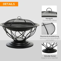 Outsunny Feuerstelle Feuerschale mit Schutz & Schürhaken Outdoor Garten Terrase Ø75 x 55H cm Schwarz(m-5)
