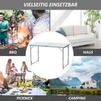 Outsunny Campingtisch Klapptisch Picknicktisch Koffertisch Esstisch höhenverstellbar Alu + MDF Weiß 120 x 60 x 54/70 cm(m-5)