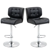 HOMCOM Set 2 Sgabelli da Bar Girevoli e Imbottiti in Pelle PU Nera con Schienale e Poggiapiedi, Altezza Regolabile, per Cucina o Pub, 50x55.5x93-114cm(m-10)