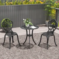 Outsunny Three-Piece Aluminium Floral Bistro Set - Black(m-2)