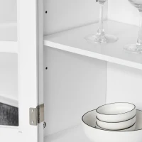 HOMCOM Modern Kitchen Cupboard, Louvered Kitchen Storage Cabinet with Framed Glass Doors and 2 Drawers, White(m-9)