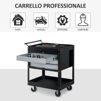 HOMCOM Carrello da Officina Professionale Cassettiera Portautensili in Lamiera, Nero, 68 x 46 x 88cm(m-7)