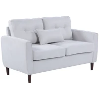 HOMCOM Canapé 2 Places Grand Confort dim. 140L x 78l x 83H cm Coussin déco. Inclus Pieds Bois Massif Eucalyptus Tissu Lin Gris Clair(m-9)