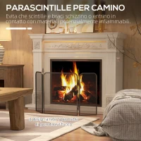 HOMCOM Parascintille Camino Pieghevole a 3 Pannelli in Metallo, 96x1.3x56 cm, Nero(m-4)