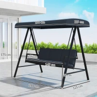 Outsunny Three-Seat Garden Swing Chair, with Adjustable Canopy - Dark Grey(m-3)