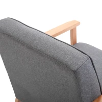 HOMCOM Poltrona Stile Scandinavo Imbottita e Trapuntata a Bottoni in Tessuto e Legno, 64.5x70x74cm, Grigio(m-8)