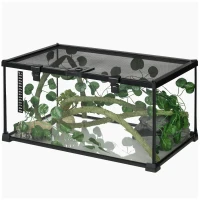 PawHut Boîte à reptiles habitat de terrarium transparent couvercle coulissant treillis métallique noir(m-1)