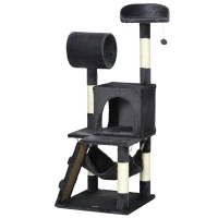 PawHut Albero per Gatti con Tiragraffi per Gatti, Casetta per Gatti, Amaca, Letto, Tunnel e Pallina, 48x48 x125 cm, Grigio Scuro(m-10)