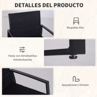 Outsunny Conjunto de Mesa y Sillas de Jardín para Exterior Incluye 2 Sillones y 1 Mesa de Centro de Vidrio Negro(m-6)