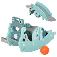 HOMCOM 3-in-1 Baby Rocking Horse Portable Slide Basketball Hoop Equipment Indoor Outdoor Playground Toy, Age 18-36 Months, Green(m-1)
