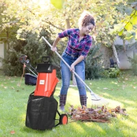 Outsunny Trituradora de Jardín 2500W con 2 Cuchillas de Volteo hasta Ø40 mm de Ramas Bolsa de Recolección de 50L y Ruedas para Malas Hierbas 52x39x89 cm Negro y Rojo(m-2)