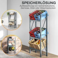 HOMCOM Getränkekistenregal, 3-stufig, beschichtetes Stahl, schnelle Montage, Grau, 80x30x160 cm(m-8)