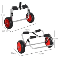HOMCOM Carrellino da Spiaggia Pieghevole per Kayak e Canoa con Paraurti, in Alluminio e NBR, 70x40x42 cm(m-3)