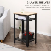 HOMCOM Tall Side Table with 3 Layer, 2 Shelves Storage Display Industrial-Style, Metal Frame, Bedside End Table for Living Room Bedroom, Oak and Black(m-4)