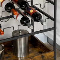 HOMCOM Carrito de Cocina de Estilo Industrial con Ruedas Botellero y Soporte para 6 Copas 86,5x40x91,5 cm Marrón Rústico(m-9)