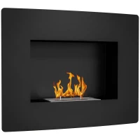 HOMCOM Șemineu pe Bioetanol 0,9L pentru Durată de 3,3 Ore, Șemineu Încorporabil din Oțel și Sticlă, 66x16x52 cm, Negru(m-1)