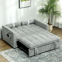 HOMCOM Two-Seater Linen-Look Sofa Bed - Light Grey(m-8)
