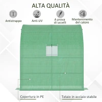 Outsunny Serra da Parete con 2 Ripiani per Piante e Fiori in Acciaio e PE, 200x100x215 cm, Verde(m-4)