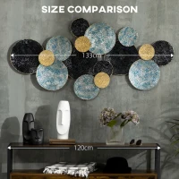 HOMCOM 3D Metal Wall Art Modern Circle Hanging Wall Sculptures Home Decor for Living Room Bedroom Dining Room, Blue Black Gold(m-7)