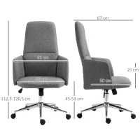 Vinsetto Bürostuhl Ergonomischer Drehstuhl mit Wippenfunktion Armlehne höhenverstellbar Kunstleinen Metall Grau 61 x 67 x 112,5-120,5 cm(m-3)