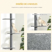 PawHut Árbol Rascador para Gatos de Suelo a Techo Torre para Gatos con Altura Ajustable 43x27x228-260 cm Gris(m-6)