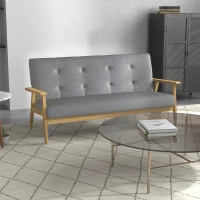 HOMCOM 3 Seater Sofa Modern Linen Fabric Upholstery Tufted Couch with Rubberwood Legs for Living Room and Kitchen, 155cm, Dark Grey(m-2)