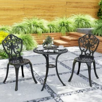 Outsunny Three-Piece Aluminium Floral Bistro Set - Black(m-7)