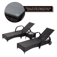 Outsunny Lot de 2 Bains de Soleil en Résine Tressée Marron(m-4)