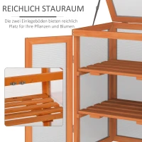 Outsunny Gewächshaus, Treibhaus, mit 2 Regalen, Klappdach, transparentem Gehäuse, Holzrahmen, orange, 58 x 44 x 78cm(m-6)