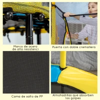 ZONEKIZ Trampolín para Niños de 3-10 Años con Red de Seguridad y 3 Patas de Acero en Forma de U Carga 50 kg Ø140x113 cm Amarillo(m-5)