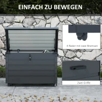 Outsunny Outdoor Aufbewahrungsbox Gartenbox Kissenbox, wetterbeständig, 4 Rollen, 100 cm x 62 cm x 65 cm, Dunkelgrau(m-4)